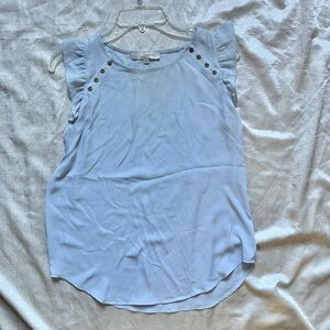 LOFT Sky Blue Sheer Flutter Sleeve Blouse